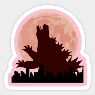 Godzilla in the city under the eerie red moonlight   Experience the epic clash of Godzilla in the city under the eerie red moonlight Sticker